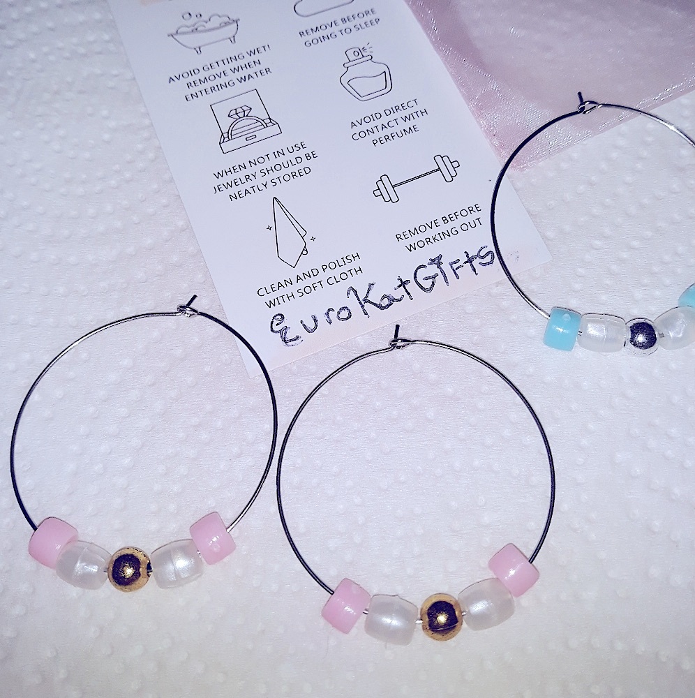 Unique Hoop Earrings Med Silver Plate Stainless Steel NEW Gender Reveal Girl